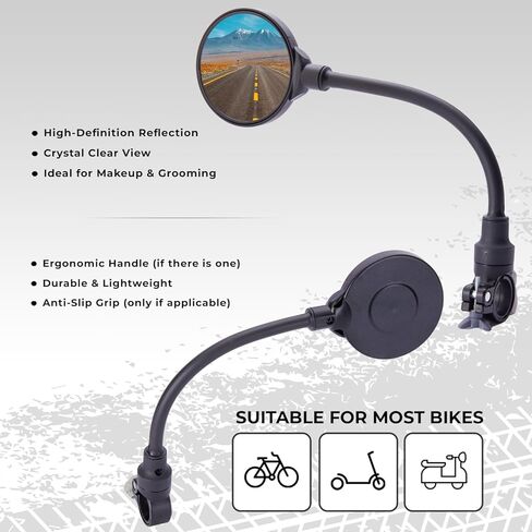 bike mirrors for ebike 1 Pc with L key, Anti-Glare Scratch Resistant HD Convex Glass with Adjustable & Rotatable Handlebar Mount, HD Rear View Mirror for Ebike, Scooter, and Motorcycle in Saudi Arabia