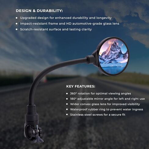 bike mirrors for ebike 1 Pc with L key, Anti-Glare Scratch Resistant HD Convex Glass with Adjustable & Rotatable Handlebar Mount, HD Rear View Mirror for Ebike, Scooter, and Motorcycle in Saudi Arabia