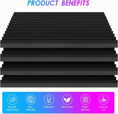 4 Pack Acoustic Foam Panels, 48 x 24 x 2" Sound Proof Foam High Density Studio Wedge Tiles Fire Resistant Acoustic Panels for Home Office, Recording Room, Studio (Black, Black 4 Pack) in Kuwait