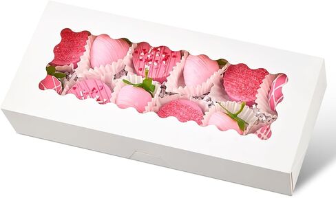 Ocmoiy 20 Pack Cookie Boxes, 14x10x2.5 Inch Large Bakery Boxes with Window, Auto-Popup Treat Box for Chocolate Covered Strawberries, Pies, Donuts, Muffins, Breakable Heart in Kuwait