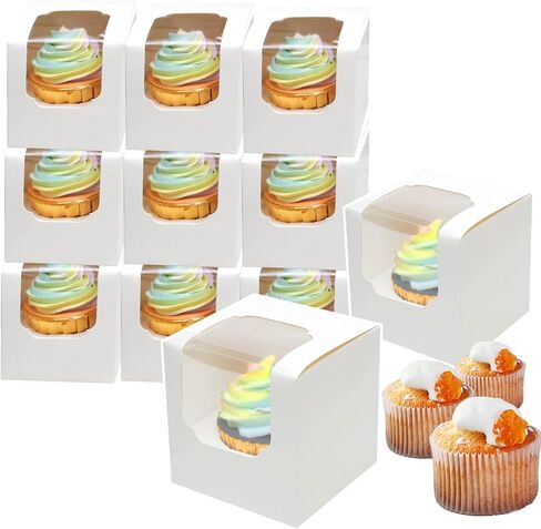 صناديق كب كيك منبثقة تلقائيًا من Bakepacker مكونة من 30 عبوة من حاوية كب كيك فردية باللون الأبيض مقاس 3.5 بوصة × 3.5 بوصة × 3.5 بوصة صناديق كب كيك فردية in Kuwait
