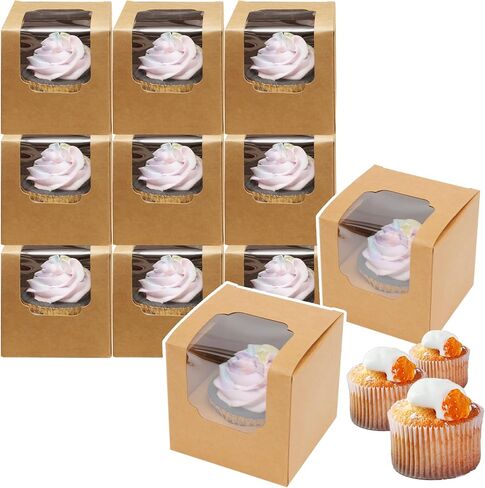 صناديق كب كيك منبثقة تلقائيًا من Bakepacker مكونة من 30 عبوة من حاوية كب كيك فردية باللون الأبيض مقاس 3.5 بوصة × 3.5 بوصة × 3.5 بوصة صناديق كب كيك فردية in Kuwait