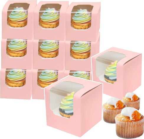 صناديق كب كيك منبثقة تلقائيًا من Bakepacker مكونة من 30 عبوة من حاوية كب كيك فردية باللون الأبيض مقاس 3.5 بوصة × 3.5 بوصة × 3.5 بوصة صناديق كب كيك فردية in Kuwait