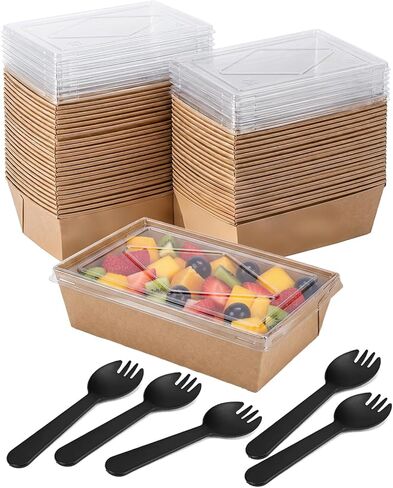 Charcuterie Boxes, 50 Pack Disposable Food Containers Kraft Bakery Box Bakery Dessert Boxes, Small Charcuterie Boxes With Clear Lids For Cake Slice, Cupcakes, Sandwiches, Cookies, Salads (40.6 oz) in Kuwait