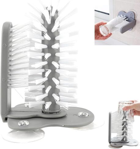 360° Glass Cup Cleaning Brush, Water Bottle Cleaning Glass Washer Brush Cup Sink Washer Brush with Suction Base Bristle Brushfor Sink, Flexible Bristles Double Sided Glass Cup Cleaning Brush in Saudi Arabia