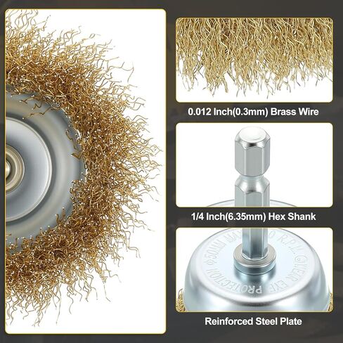 Wire Pen Cup Brush Set for Drill - 24 Pcs - Coarse Carbon Steel/Brass Crimping Drill Wire Brush(0.012" Wire Size) - 1/4 Inch Hex Shank - Good for Cleaning Rust Paint Abrasive in Saudi Arabia