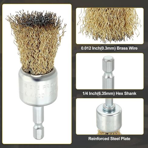 Wire Pen Cup Brush Set for Drill - 24 Pcs - Coarse Carbon Steel/Brass Crimping Drill Wire Brush(0.012" Wire Size) - 1/4 Inch Hex Shank - Good for Cleaning Rust Paint Abrasive in Saudi Arabia
