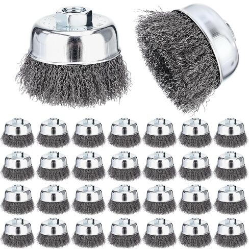 LEIFIDE 30 Pack 3 Inch Coarse Crimped Wire Cup Brush for Angle Grinder, 5/8"-11 Threaded Arbor Wire Wheel Cup Brushes Steel Angle Grinder Coarse Brushes for Heavy Cleaning Rust Removal Stripping in Saudi Arabia