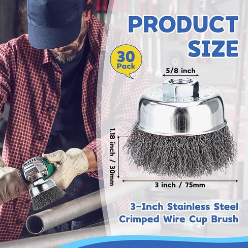 LEIFIDE 30 Pack 3 Inch Coarse Crimped Wire Cup Brush for Angle Grinder, 5/8"-11 Threaded Arbor Wire Wheel Cup Brushes Steel Angle Grinder Coarse Brushes for Heavy Cleaning Rust Removal Stripping in Saudi Arabia