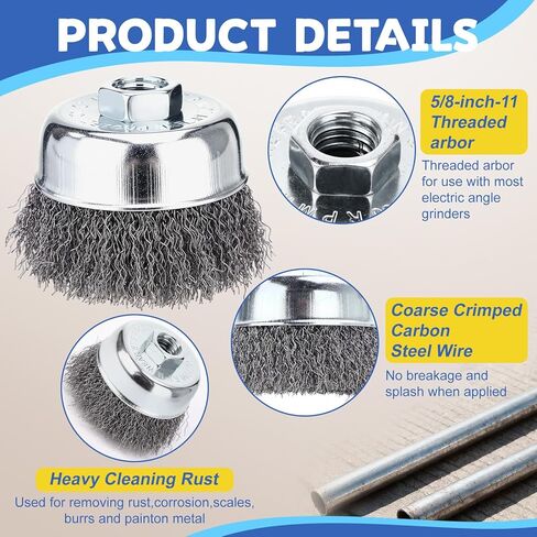 LEIFIDE 30 Pack 3 Inch Coarse Crimped Wire Cup Brush for Angle Grinder, 5/8"-11 Threaded Arbor Wire Wheel Cup Brushes Steel Angle Grinder Coarse Brushes for Heavy Cleaning Rust Removal Stripping in Saudi Arabia
