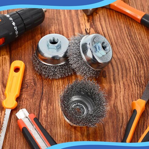LEIFIDE 30 Pack 3 Inch Coarse Crimped Wire Cup Brush for Angle Grinder, 5/8"-11 Threaded Arbor Wire Wheel Cup Brushes Steel Angle Grinder Coarse Brushes for Heavy Cleaning Rust Removal Stripping in Saudi Arabia