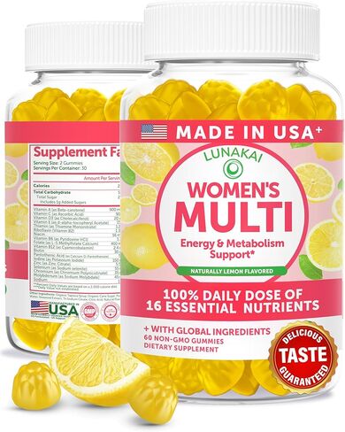 Lunakai USA Made Womens Multivitamin Gummies - Delicious Daily Dose with 16 Multi Vitamins for Women - Energy & Immune Support, Non-GMO, 60 Ct in Kuwait