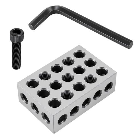 Pair of 1x2x3 Inch Blocks with 23 Holes, High-Precision Parallel Blocks Set for Equipment Calibration, Includes Mounting Screws, Wrench and Tool Case in Kuwait