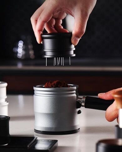 Bincoo 58MM Espresso Stirrer Distribution Tool,Rotate Espresso Needle Stirrer with Base,Aluminium Coffee Stirring Needle for Home Office (Black 58mm) in Saudi Arabia