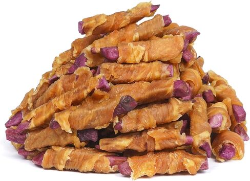 Mon2sun Rawhide Cog Treats ، وجبات خفيفة من البطاطا الحلوة الأرجواني المغلفة بالدجاج ، وعلاجات صحية وطبيعية ، وتدريب على الكلاب الصغيرة ، 10.6 أوقية (30 عدد - حزمة 1) in Kuwait