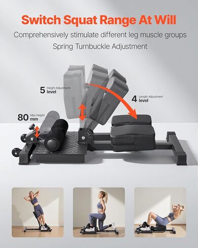 VEVOR Sissy Squat Machine, Multi-Function Deep Sissy Squat Bench for Leg Muscle Training, Easy Setup & Foldable Core Waistline & Glute Workout Equipment, Leg Exercise Machine for Home Gym, Black in Saudi Arabia