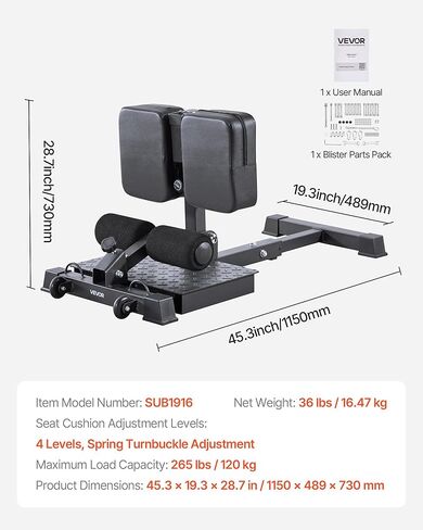 VEVOR Sissy Squat Machine, Multi-Function Deep Sissy Squat Bench for Leg Muscle Training, Easy Setup & Foldable Core Waistline & Glute Workout Equipment, Leg Exercise Machine for Home Gym, Black in Saudi Arabia