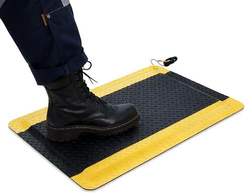 1 Pcs 3'x5' Anti Fatigue Mat Industrial, ESD Conductive Pad with Ground Wire, Heavy Duty Ergonomic Standing Floor Mat for Commercial Work, Shop Stand, Thick 3/4" Black with Yellow Border in Kuwait