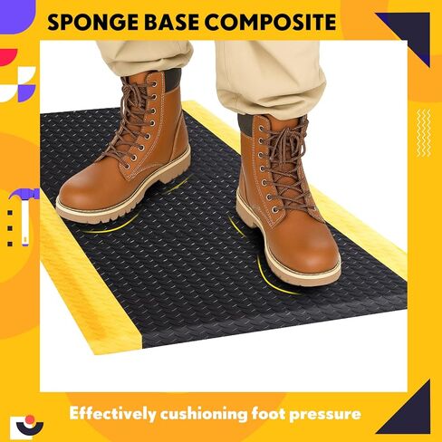 1 Pcs 3'x5' Anti Fatigue Mat Industrial, ESD Conductive Pad with Ground Wire, Heavy Duty Ergonomic Standing Floor Mat for Commercial Work, Shop Stand, Thick 3/4" Black with Yellow Border in Kuwait