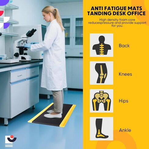 1 Pcs 3'x5' Anti Fatigue Mat Industrial, ESD Conductive Pad with Ground Wire, Heavy Duty Ergonomic Standing Floor Mat for Commercial Work, Shop Stand, Thick 3/4" Black with Yellow Border in Kuwait