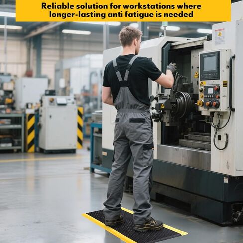 1 Pcs 3'x5' Anti Fatigue Mat Industrial, ESD Conductive Pad with Ground Wire, Heavy Duty Ergonomic Standing Floor Mat for Commercial Work, Shop Stand, Thick 3/4" Black with Yellow Border in Kuwait