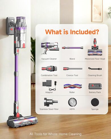 FEPPO Cordless Vacuum Cleaner, Powerful Stick Vacuum with 70Mins Runtime and Touch Screen, Self-Standing, Anti-Tangle Vacuum Cleaners for Home, Wireless Vacuum for Hardwood Floor/Carpet/Pet Hair in Kuwait
