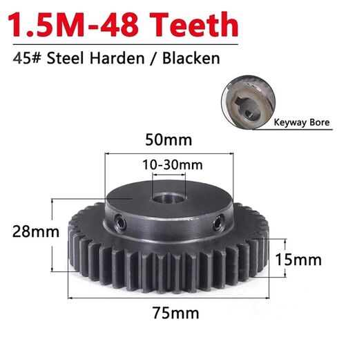 1.5M 48 Teeth Spur Gear with Step 1.5 Module 48T 45# Steel Motor Gears Bore 10/12/14/15/16/17/18/19/20/22/24/25/28/30mm 1Pcs(20mm-Keyway 6x2.8mm) in Saudi Arabia