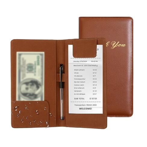 PATIKIL Restaurant Check Presenters, 2Pcs Guest Check Bill Holder with Magnetic Clip PU Leather Check Presenters for Restaurants Waitress Servers Bars, Light Brown in Saudi Arabia