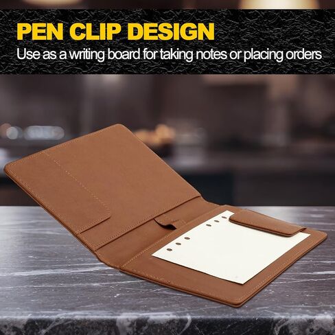 PATIKIL Restaurant Check Presenters, 2Pcs Guest Check Bill Holder with Magnetic Clip PU Leather Check Presenters for Restaurants Waitress Servers Bars, Light Brown in Saudi Arabia