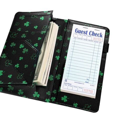 WIRESTER 4.7x9 inch Server Book for Waitress with Zipper Pocket, Magnetic Closure Waiter Book Wallet with Money Pocket, Restaurant Waitstaff Organizer Fit Server Apron - Shamrock Clover Leaves in Saudi Arabia