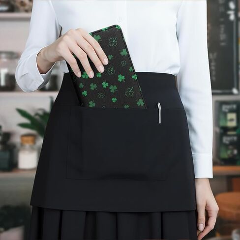 WIRESTER 4.7x9 inch Server Book for Waitress with Zipper Pocket, Magnetic Closure Waiter Book Wallet with Money Pocket, Restaurant Waitstaff Organizer Fit Server Apron - Shamrock Clover Leaves in Saudi Arabia