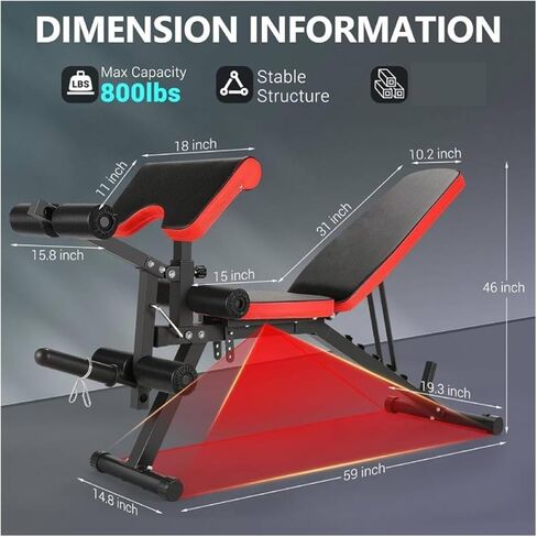 Roman Chair Hyperextension Bench 800LBS Adjustable Weight Bench, Heavy Duty Workout with Leg Extension and Curl, Flat/Incline/Decline Sit Up Full Body in Kuwait