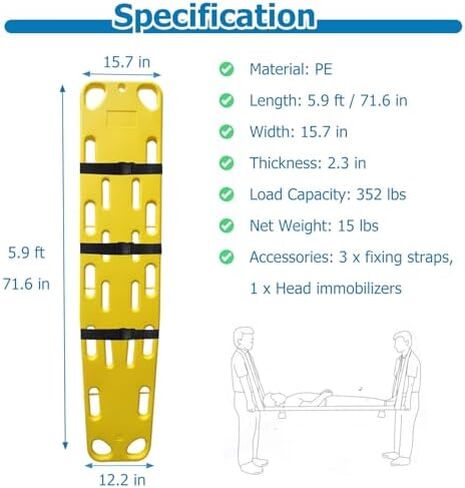Lightweight Emergency Spine Board Stretcher - 6ft Lifeguard Backboard for Patient Transport & Immobilization, Essential First Aid Rescue Gear (Includes Red Head Immobilizer) in Saudi Arabia