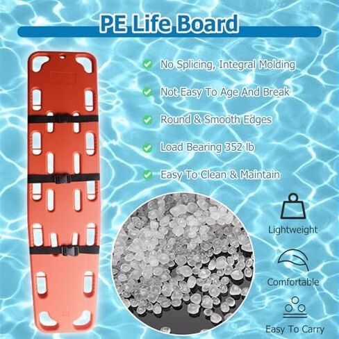 Lightweight Emergency Spine Board Stretcher - 6ft Lifeguard Backboard for Patient Transport & Immobilization, Essential First Aid Rescue Gear (Includes Red Head Immobilizer) in Saudi Arabia