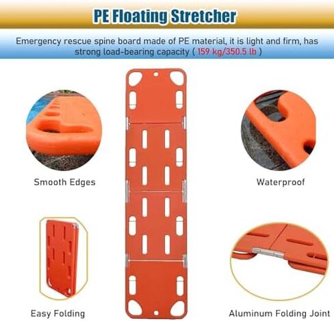 Folding Stretcher,Foldable Life Spine Boards, Water Emergency Rescue Board with 3 Seat Belt, Portable Quickly Deploy Stretcher Quad Fold Backboard for Swimming Pools in Saudi Arabia