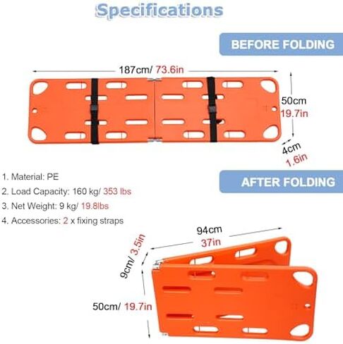 Emergency Foldable Spine Board Stretcher for Patient Immobilization & Transport - Lightweight, Durable Rescue Equipment for Ambulance & First Aid Use in Saudi Arabia