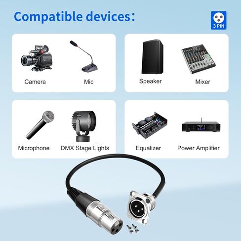 (8PCS) XLR Pass Through Cables Male to Female [New Version 2026] D Type XLR Cable for Audio Equipment Mixers Studio Box Connector Wall Plate Solderless with Installation Screws and Nuts in Saudi Arabia