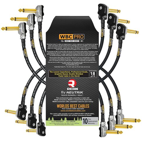 6 Units - 15 Inch - WBC-PRO-Pedal – 22 AWG - Low-Cap (18pF/ft) – Pro-Grade – Graphite-Based - Dual-Shielded Pedal, Effects, Patch, Instrument Cable with Neutrik-Rean Gold Plated Pancake TS Connectors in Saudi Arabia