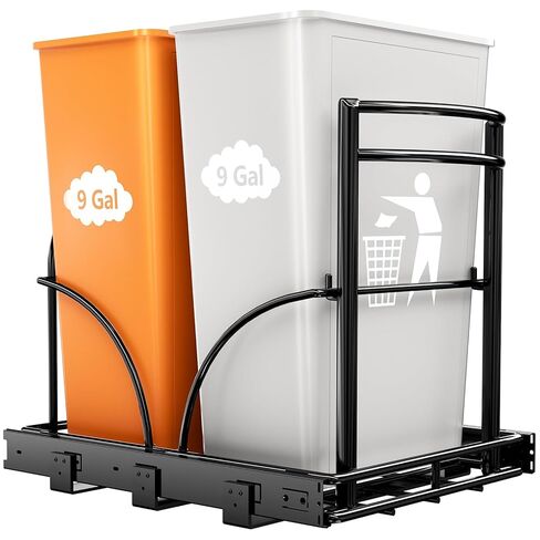 سلة المهملات ذات السحب المزدوج من ANASTA تحت رف الخزانة، لا يمكن تضمينها، يمكن سحب سلة المهملات أسفل المغسلة بوزن مزدوج 7-9 جالون/2 * 35 كيو تي، مجموعة سلة المهملات، حجم الخزانة الداخلي ≥16 بوصة عرض 22 بوصة عمق 17 بوصة ارتفاع in Kuwait