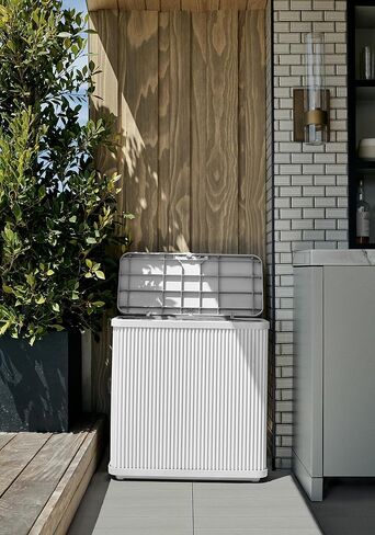 Veradek Tambour Series Outdoor Trash Can with Lid – All-Weather Waste Bin for Patio, Pool, BBQs & Parties | Durable Dual Bag System up to 30 Gallons | Modern Design for Backyard or Deck in Saudi Arabia
