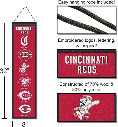 WinCraft Cincinnati Reds Evolution 8x32 Inch Vertical Wool Embroidered Hanging Banner in Saudi Arabia