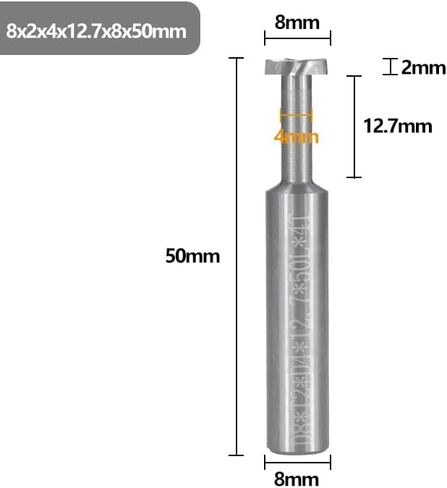 1pcs T Slot End Mill Milling Cutter 4-12mm Shank Solid Carbide Titanium Coating T Slotting End Mill 4 Flutes Carbide Router Bit(8x2x4x12.7x50) in Kuwait