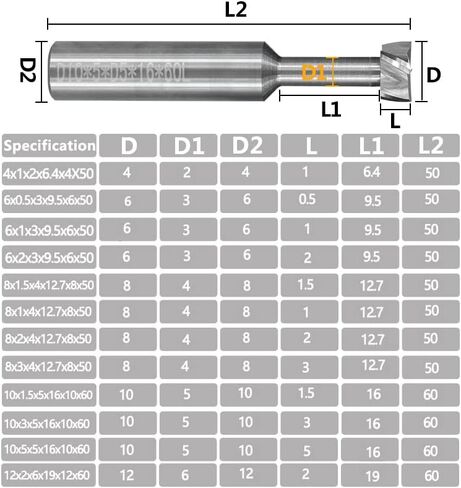 1pcs T Slot End Mill Milling Cutter 4-12mm Shank Solid Carbide Titanium Coating T Slotting End Mill 4 Flutes Carbide Router Bit(8x2x4x12.7x50) in Kuwait