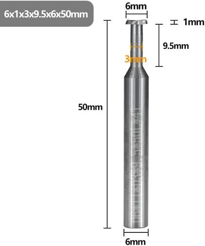 1pcs T Slot End Mill Milling Cutter 4-12mm Shank Solid Carbide Titanium Coating T Slotting End Mill 4 Flutes Carbide Router Bit(6x1x3x9.5x50) in Kuwait