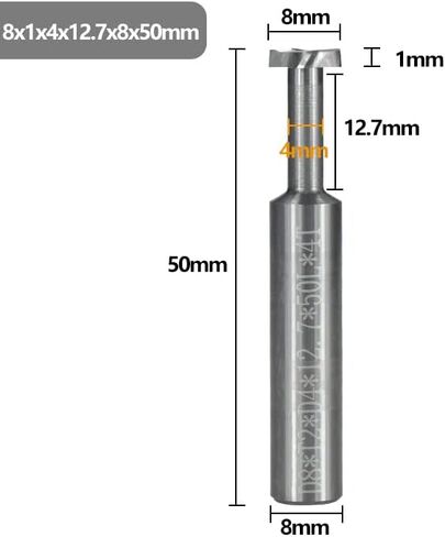 1pcs T Slot End Mill Milling Cutter 4-12mm Shank Solid Carbide Titanium Coating T Slotting End Mill 4 Flutes Carbide Router Bit(8x1x4x12.7x50) in Kuwait