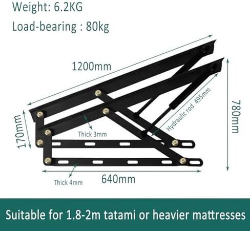 1 Pair Heavy Duty Bed Storage Lift, Storage Bed Lift Mechanism Kit, Cabinet & Furniture Hinges, Bed Lift Support, Folding Lift Up Spring Hinges for Storage Bed Box or Sofa Bed in Saudi Arabia