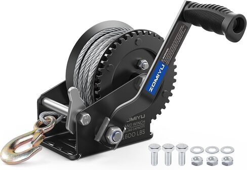 ونش مقطورة القارب 1600 رطل، ونش كرنك يدوي محمول مع كابل فولاذي بطول 26 قدم، سقاطة ثنائية الاتجاه 4:1 نسبة تروس للقوارب، ATV، جت سكي، السحب البحري in Kuwait