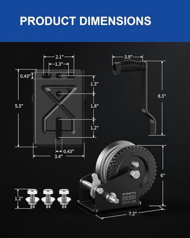 ونش مقطورة القارب 1600 رطل، ونش كرنك يدوي محمول مع كابل فولاذي بطول 26 قدم، سقاطة ثنائية الاتجاه 4:1 نسبة تروس للقوارب، ATV، جت سكي، السحب البحري in Kuwait