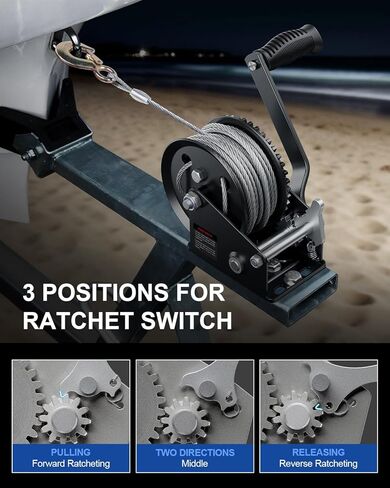 ونش مقطورة القارب 1600 رطل، ونش كرنك يدوي محمول مع كابل فولاذي بطول 26 قدم، سقاطة ثنائية الاتجاه 4:1 نسبة تروس للقوارب، ATV، جت سكي، السحب البحري in Kuwait