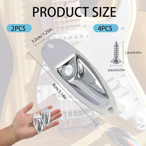 قطعتان من لوحة مقبس الجيتار، لوحة مقبس مقبس الإخراج متوافقة مع Fender Stratocaster، أجزاء بديلة لأجزاء الجيتار الكهربائي مع براغي، لمسة نهائية فضية محملة بنمط القارب in Saudi Arabia